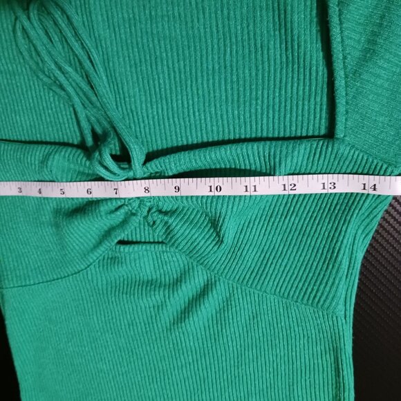 Zara Green LS Ribbed Cut-Out Stretch Midi Dress Size M Bodycon - Picture 12 of 13